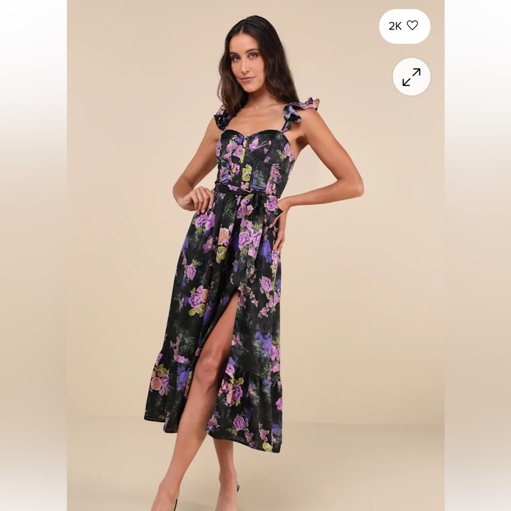 Lulu's Sweet like Sangria Black and Purple Floral Midi Dress